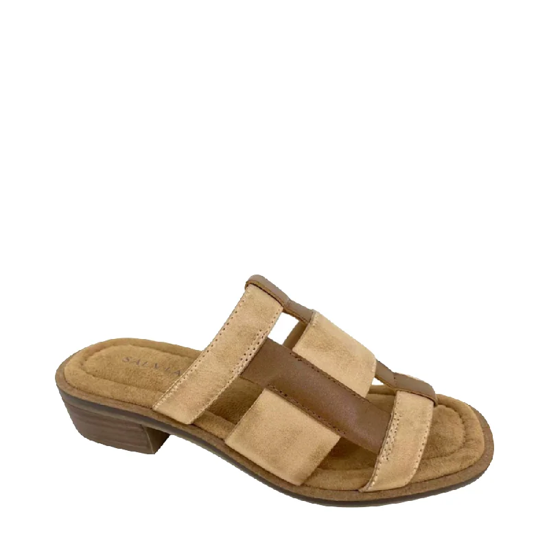 Salvia Women's Mimi Heeled Slide Sandal in Tan/Cuoio