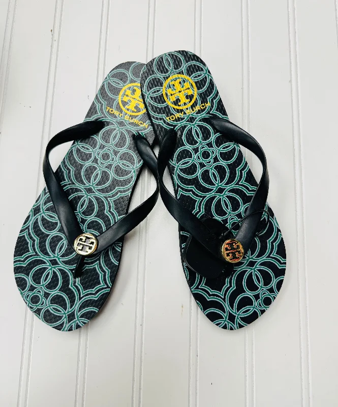 Sandals Designer By Tory Burch In Black & Green, Size: 9