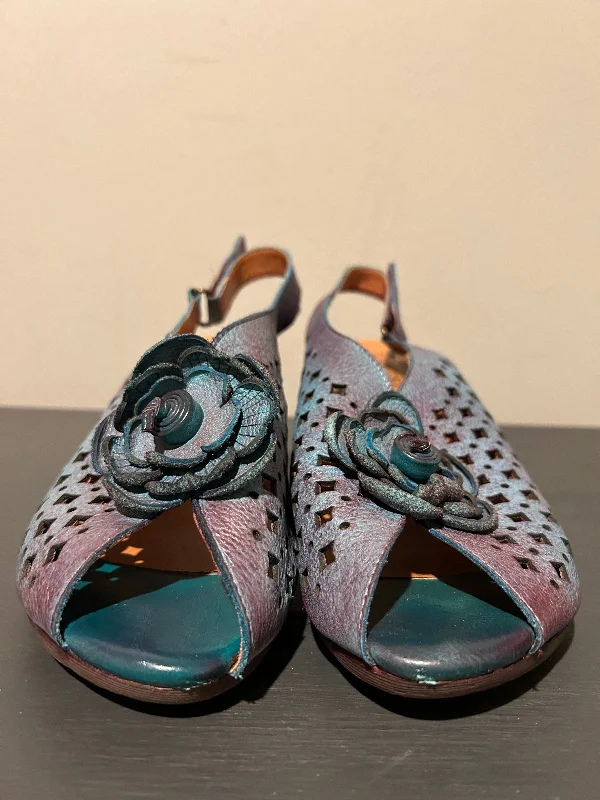 Sandals Heels Block By Spring Step In Blue & Purple, Size: 9.5